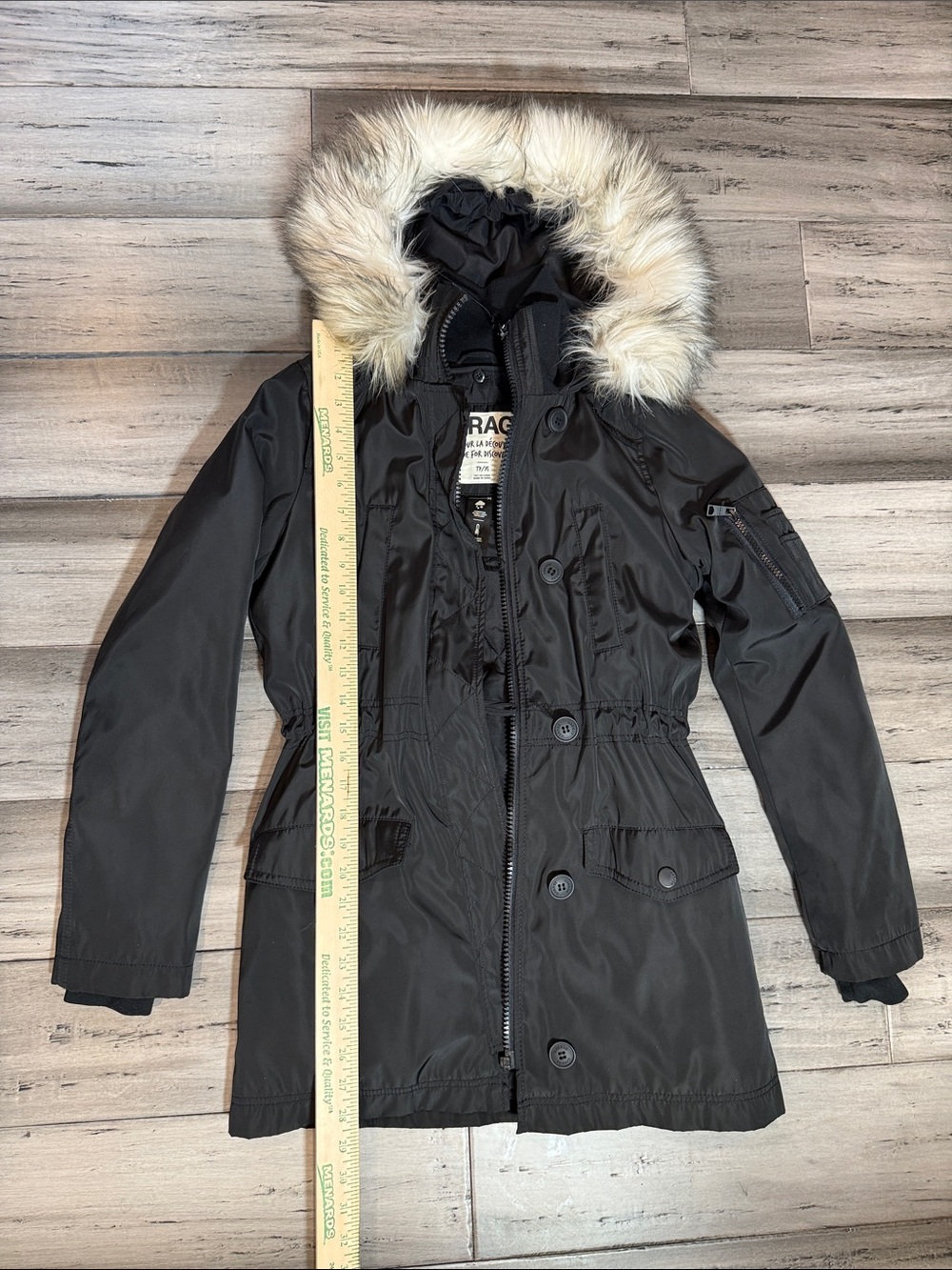 NWOT Garage Black Faux-Fur Trim Hooded Puffer Parka - Picture 7 of 9